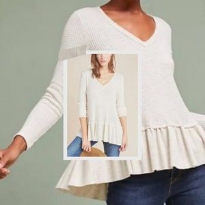 Anthropologie Eri + Ali Tallie Waffle Knit Thermal Peplum Top